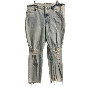 Good American Straight Leg Jeans 16/38 light wash distressed jeans